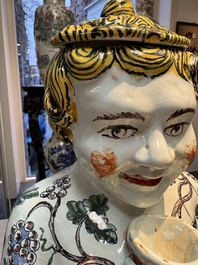 A massive polychrome French faience 'Bacchus' table fountain, Rouen, 18th C.