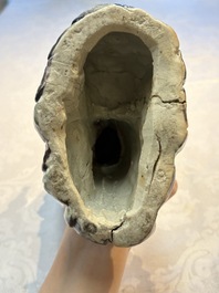 A pair of Chinese famille verte covered jars, a Tieguai Li figure, a blue and white teapot and a biscuit saucer, Kangxi and Qing Yu Tang mark, 19th C.