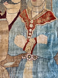 An exceptional and large embroidered silk 'Shahnameh' carpet, signed Musa Baft Tabriz, Tabriz, Iran, 20th C.