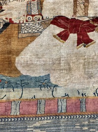 An exceptional and large embroidered silk 'Shahnameh' carpet, signed Musa Baft Tabriz, Tabriz, Iran, 20th C.