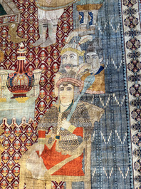 An exceptional and large embroidered silk 'Shahnameh' carpet, signed Musa Baft Tabriz, Tabriz, Iran, 20th C.