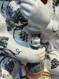 A massive polychrome French faience 'Bacchus' table fountain, Rouen, 18th C.