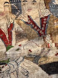 An exceptional and large embroidered silk 'Shahnameh' carpet, signed Musa Baft Tabriz, Tabriz, Iran, 20th C.