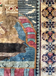 An exceptional and large embroidered silk 'Shahnameh' carpet, signed Musa Baft Tabriz, Tabriz, Iran, 20th C.