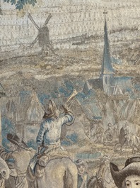 A pair of Brussels historical 'The Art of War' tapestries after Lambert De Hondt II, Judocus de Vos workshop, early 18th C.