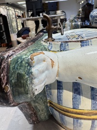 A massive polychrome French faience 'Bacchus' table fountain, Rouen, 18th C.