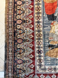 An exceptional and large embroidered silk 'Shahnameh' carpet, signed Musa Baft Tabriz, Tabriz, Iran, 20th C.