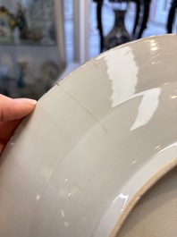 Three Chinese blue, white and Imari-style plates, Xuande and Zhi mark, Kangxi and later