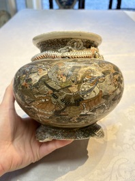 A Japanese Satsuma koro and two covered boxes, Satsuma yaki, Kusube and Hododa mark, Meiji, 19th C.