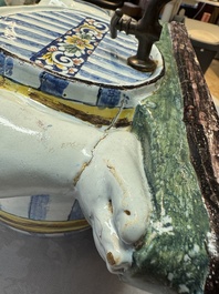 A massive polychrome French faience 'Bacchus' table fountain, Rouen, 18th C.