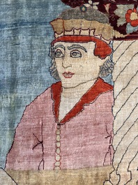 An exceptional and large embroidered silk 'Shahnameh' carpet, signed Musa Baft Tabriz, Tabriz, Iran, 20th C.