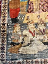 An exceptional and large embroidered silk 'Shahnameh' carpet, signed Musa Baft Tabriz, Tabriz, Iran, 20th C.