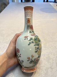 A Chinese famille rose &lsquo;Chrysanthemums&rsquo; arrow vase, Yongzheng mark, 20th C.