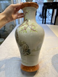 Two Chinese famille rose 'Elegant Beauties' vases, one with a Guan Yao Nei Zao 官窯內造 mark, signed Luo Su Shi 羅宿氏 and dated 1931, the other 19th C.