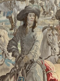 A pair of Brussels historical 'The Art of War' tapestries after Lambert De Hondt II, Judocus de Vos workshop, early 18th C.