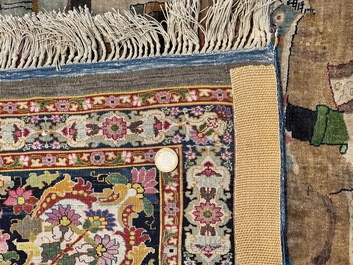 An exceptional and large embroidered silk 'Shahnameh' carpet, signed Musa Baft Tabriz, Tabriz, Iran, 20th C.