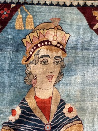 An exceptional and large embroidered silk 'Shahnameh' carpet, signed Musa Baft Tabriz, Tabriz, Iran, 20th C.