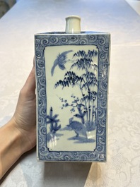 A Japanese blue and white Arita square flask and a Tangen-style bottle, 'Tokkuri', 19/20th C.