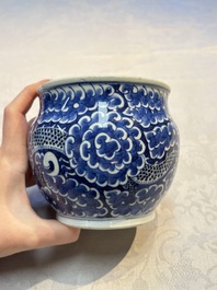 A Chinese blue and white square bitong, a 'Dragon' censer, a covered box, a vase and a paperweight, Guangxu mark, 18/19th C.