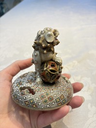 A Japanese Satsuma koro and two covered boxes, Satsuma yaki, Kusube and Hododa mark, Meiji, 19th C.