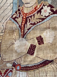 An exceptional and large embroidered silk 'Shahnameh' carpet, signed Musa Baft Tabriz, Tabriz, Iran, 20th C.