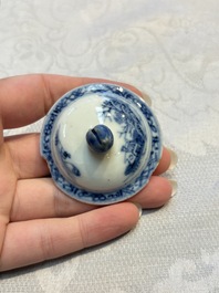 A pair of Chinese famille verte covered jars, a Tieguai Li figure, a blue and white teapot and a biscuit saucer, Kangxi and Qing Yu Tang mark, 19th C.