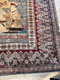 An exceptional and large embroidered silk 'Shahnameh' carpet, signed Musa Baft Tabriz, Tabriz, Iran, 20th C.