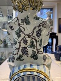 A massive polychrome French faience 'Bacchus' table fountain, Rouen, 18th C.