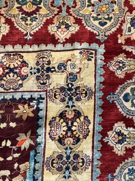 An exceptional and large embroidered silk 'Shahnameh' carpet, signed Musa Baft Tabriz, Tabriz, Iran, 20th C.