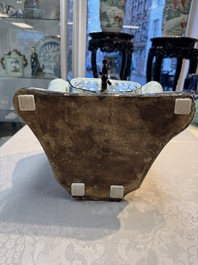 A massive polychrome French faience 'Bacchus' table fountain, Rouen, 18th C.