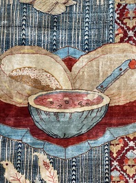 An exceptional and large embroidered silk 'Shahnameh' carpet, signed Musa Baft Tabriz, Tabriz, Iran, 20th C.