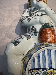 A massive polychrome French faience 'Bacchus' table fountain, Rouen, 18th C.