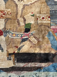 An exceptional and large embroidered silk 'Shahnameh' carpet, signed Musa Baft Tabriz, Tabriz, Iran, 20th C.