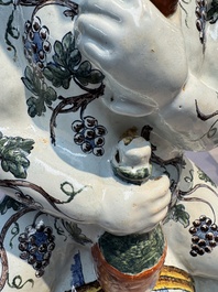 A massive polychrome French faience 'Bacchus' table fountain, Rouen, 18th C.