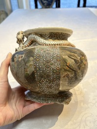 A Japanese Satsuma koro and two covered boxes, Satsuma yaki, Kusube and Hododa mark, Meiji, 19th C.