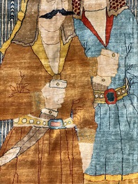 An exceptional and large embroidered silk 'Shahnameh' carpet, signed Musa Baft Tabriz, Tabriz, Iran, 20th C.