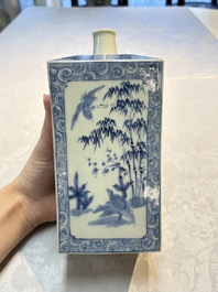 A Japanese blue and white Arita square flask and a Tangen-style bottle, 'Tokkuri', 19/20th C.