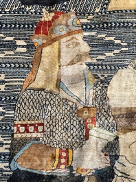 An exceptional and large embroidered silk 'Shahnameh' carpet, signed Musa Baft Tabriz, Tabriz, Iran, 20th C.