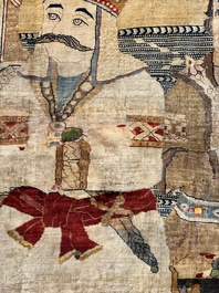 An exceptional and large embroidered silk 'Shahnameh' carpet, signed Musa Baft Tabriz, Tabriz, Iran, 20th C.