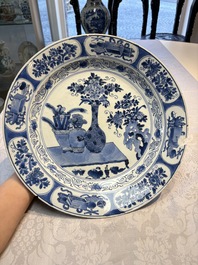 Three Chinese blue, white and Imari-style plates, Xuande and Zhi mark, Kangxi and later