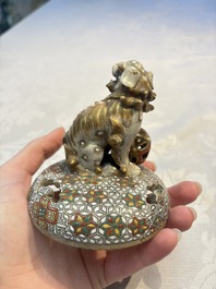 A Japanese Satsuma koro and two covered boxes, Satsuma yaki, Kusube and Hododa mark, Meiji, 19th C.