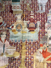 An exceptional and large embroidered silk 'Shahnameh' carpet, signed Musa Baft Tabriz, Tabriz, Iran, 20th C.