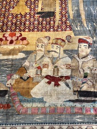 An exceptional and large embroidered silk 'Shahnameh' carpet, signed Musa Baft Tabriz, Tabriz, Iran, 20th C.