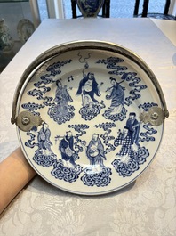 Three Chinese blue, white and Imari-style plates, Xuande and Zhi mark, Kangxi and later