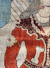 An exceptional and large embroidered silk 'Shahnameh' carpet, signed Musa Baft Tabriz, Tabriz, Iran, 20th C.