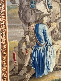 A pair of Brussels historical 'The Art of War' tapestries after Lambert De Hondt II, Judocus de Vos workshop, early 18th C.