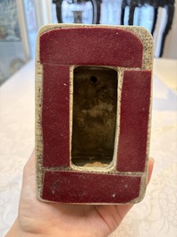 A pair of Chinese verte biscuit models of Buddhist lions, 18th C.