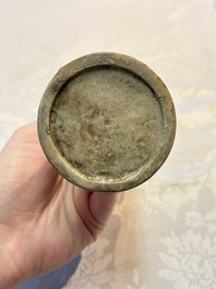 A Chinese Ge-ware archaistic 'Gu' vase, a white-glazed anhua-decorated ink stone and a yellow-ground bowl, 20th C.