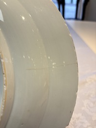 Three Chinese blue, white and Imari-style plates, Xuande and Zhi mark, Kangxi and later