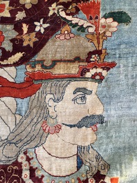 An exceptional and large embroidered silk 'Shahnameh' carpet, signed Musa Baft Tabriz, Tabriz, Iran, 20th C.